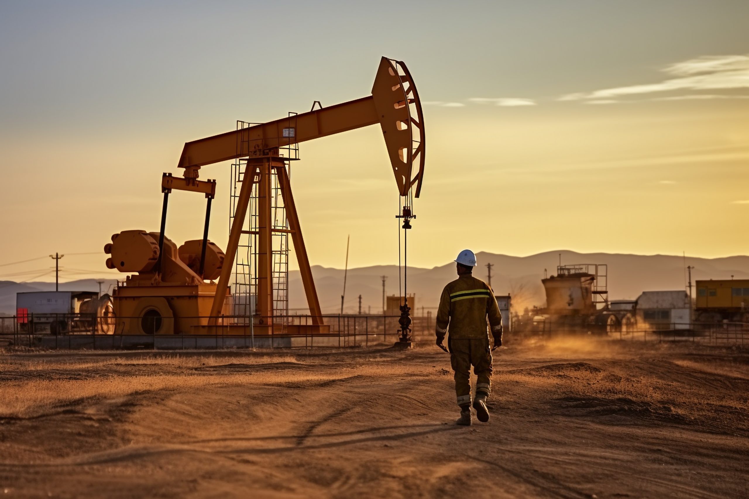 rod pump extracts oil from the subsoil in desert terrain